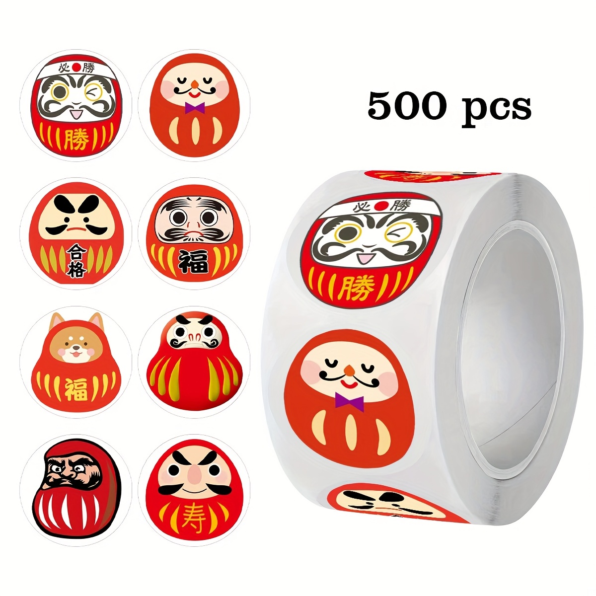 500 Stickers/roll Japanese Daruma Doll Self-adhesive Stickers, Round For Gift Envelopes, Greeting Cards, Jars, Diy Decorative Sealing Stickers, Pvc Self-adhesive