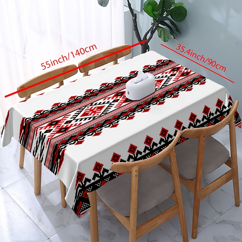 TEMU 1pc, Polyester Tablecloth, Vintage Floral Pattern, Rectangular Dining Table Runner, Washable Bohemian Style Tablecloth For Picnics, Camping,