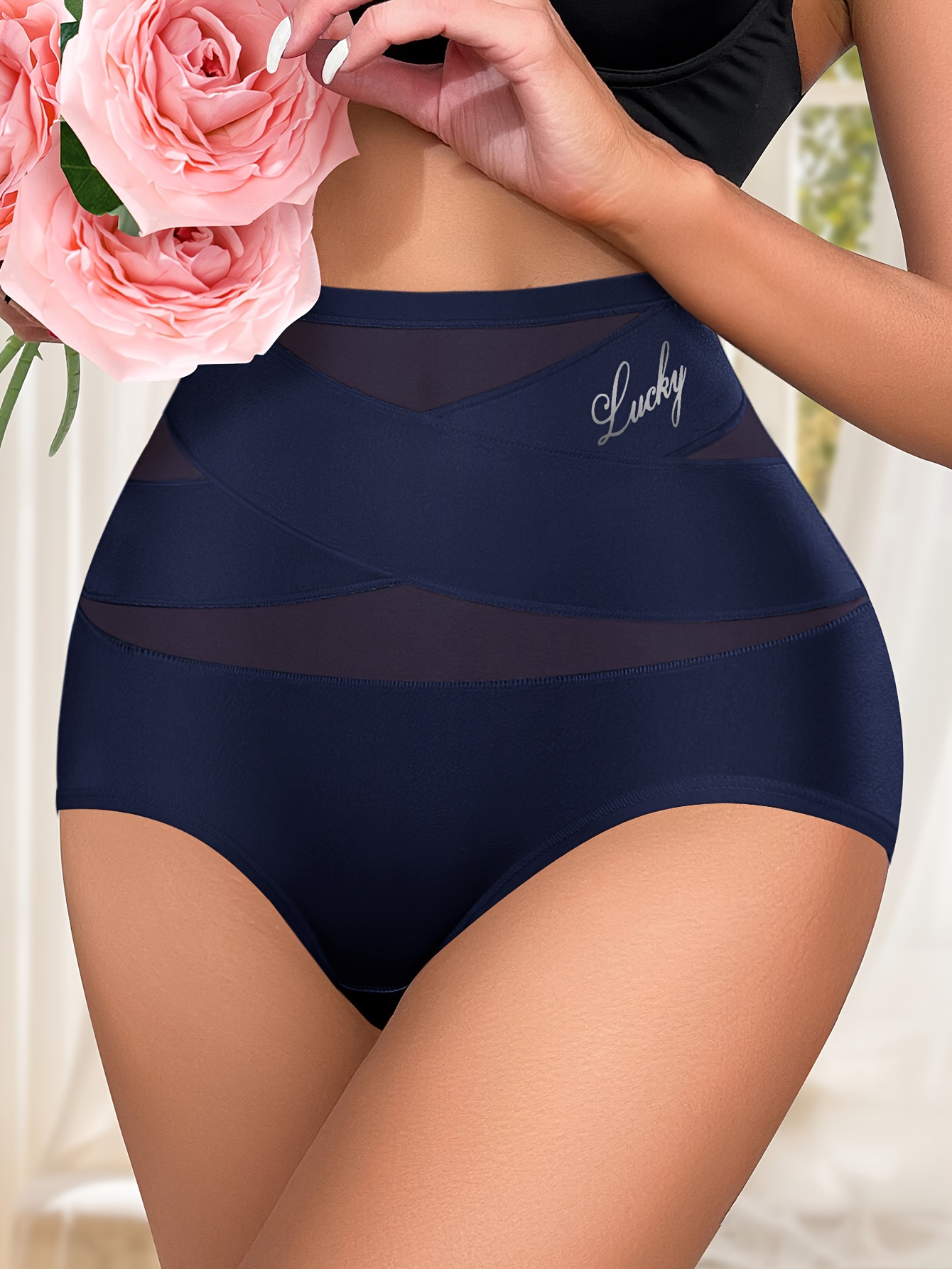1-Pack High-Waist Women's Panties, Breathable Mesh Cross Ice Sliky Fiber Fabric Seamless Briefs