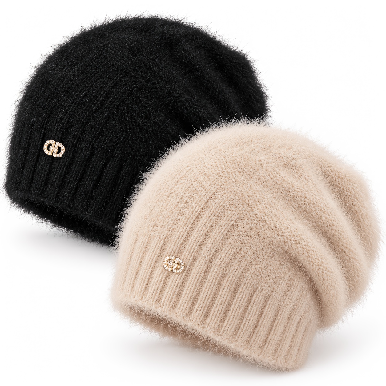 TEMU 2pcs Women's Fuzzy Slouchy Beanie, Winter Weather Hat, Korean Style Oversized Baggy Beanie, Hat For Daily Outdoor Wear, Ideal Gift For Ladies