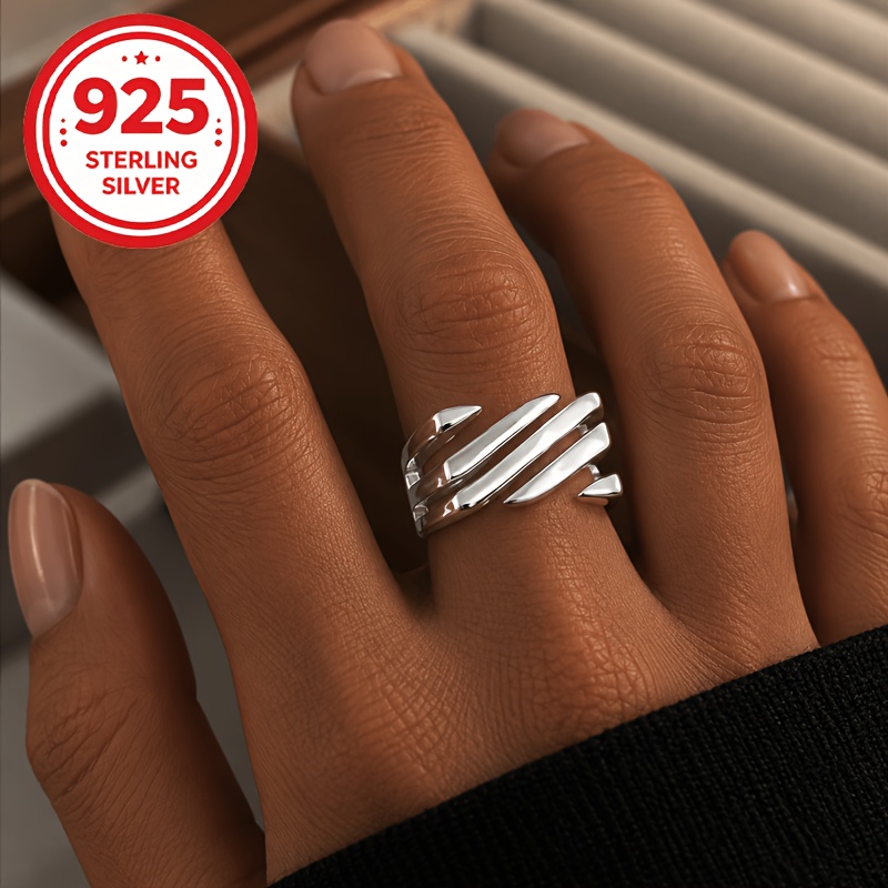 Women's 925 Silver Adjustable Twill Geometric Band Ring