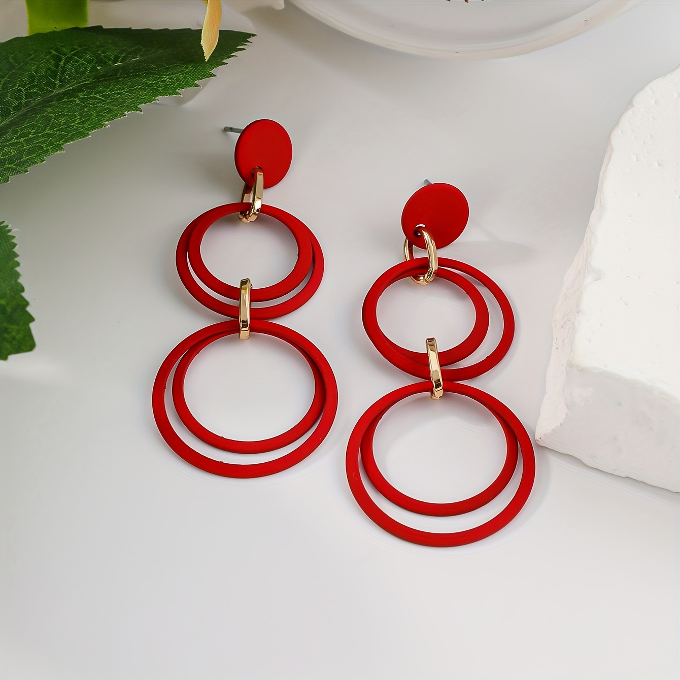 Image of A Pair Of Elegant And Fresh Multi-colored Bohemian Style Geometric Hollow Round Earrings, Perfect For Outfits