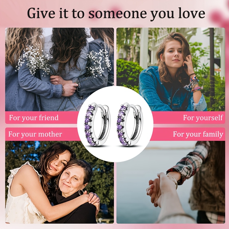Women's 925 Silver Purple Zirconia Pave Stud Earrings, Elegant Design