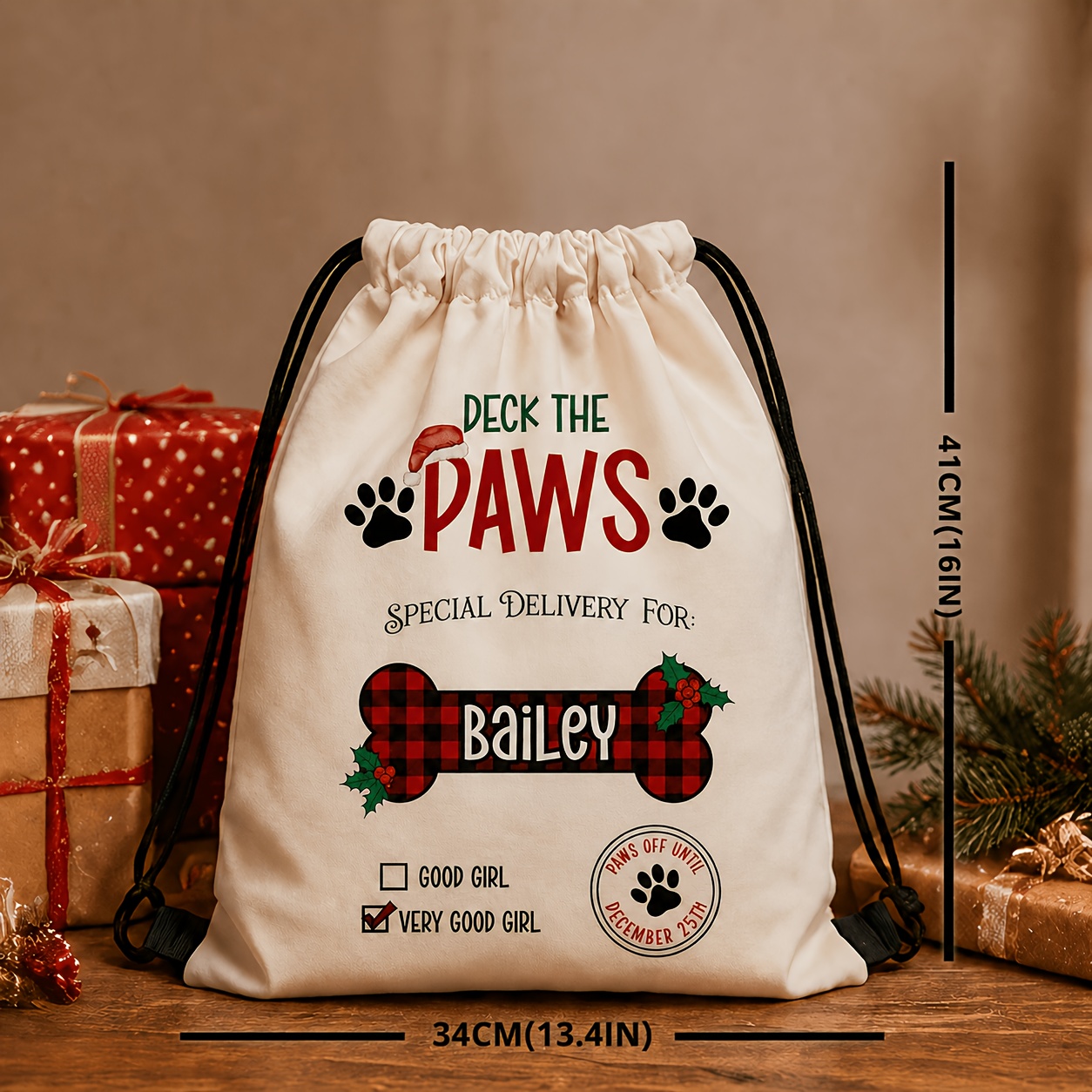 Customizable Christmas Drawstring Backpack with Pet Theme