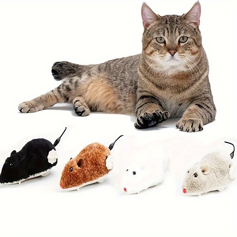 

2-pack Cartoon Pattern Plush Simulated Mice Cat Toys - Clockwork Tail Wagging Teaser - All Breed Playmate Without Batteries - Interactive Fun Prank Pet Toy Set