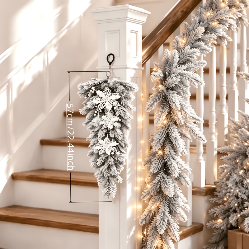 TEMU 1 Ensemble de Décoration de Branche de Pin de Noël Réaliste Premium, Fabriquée à partir de Aiguilles de Pin Simulées Poussière de Neige pour un