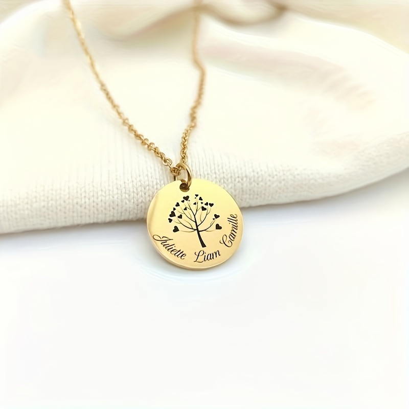 

Collier pendentif en acier inoxydable plaqué or 14K avec un arbre de vie et un nom gravé - Bijoux mignons à tous et cadeaux pour maman, - Idéal pour Thanksgiving et toutes les