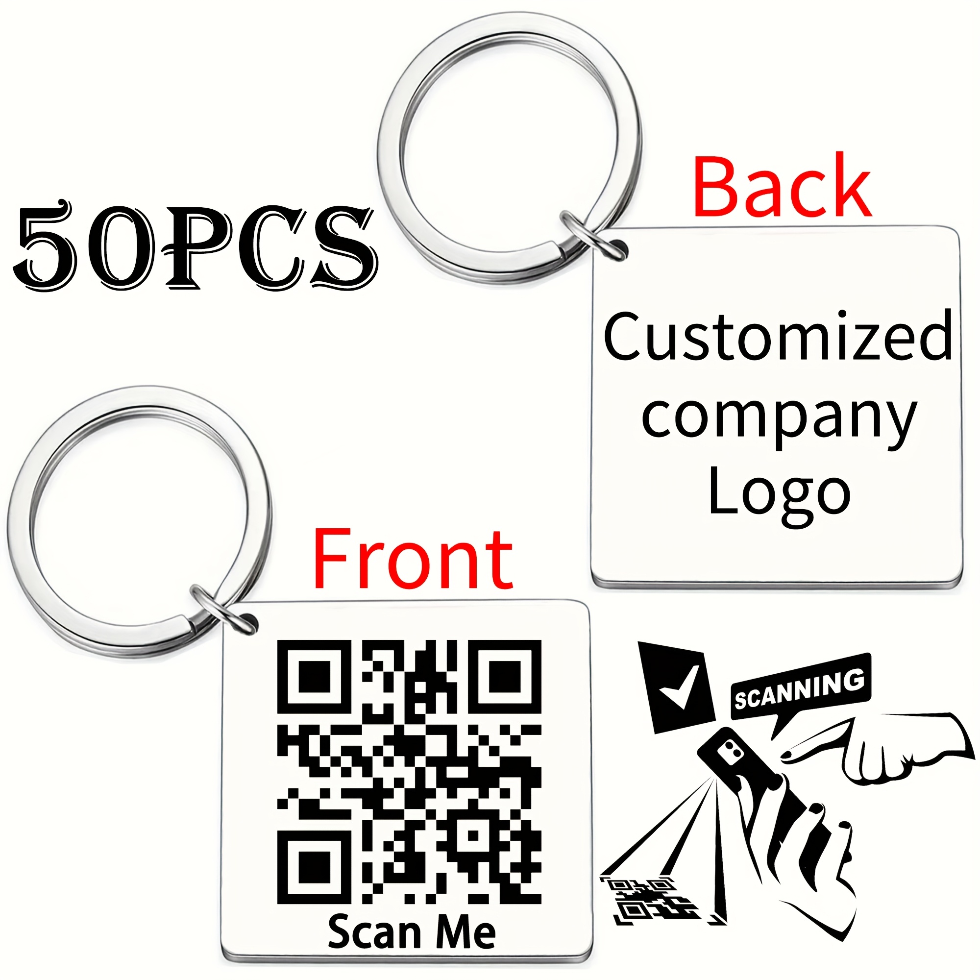 TEMU 50pcs Personalized Logo/text/ Stainless Steel Keychains, Company Contact & Social Media & Payment Tags, Anniversary Gifts For Colleagues,