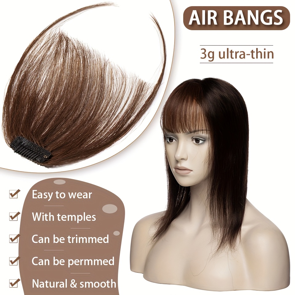 1pc real human hair clip-in bangs hair extensions straight wispy bangs with temples, air fringe & smooth natural look for women,  -in daily wear hairpiece, elegant hair accessories for festival wedding birthday party secure clip attachments details 5