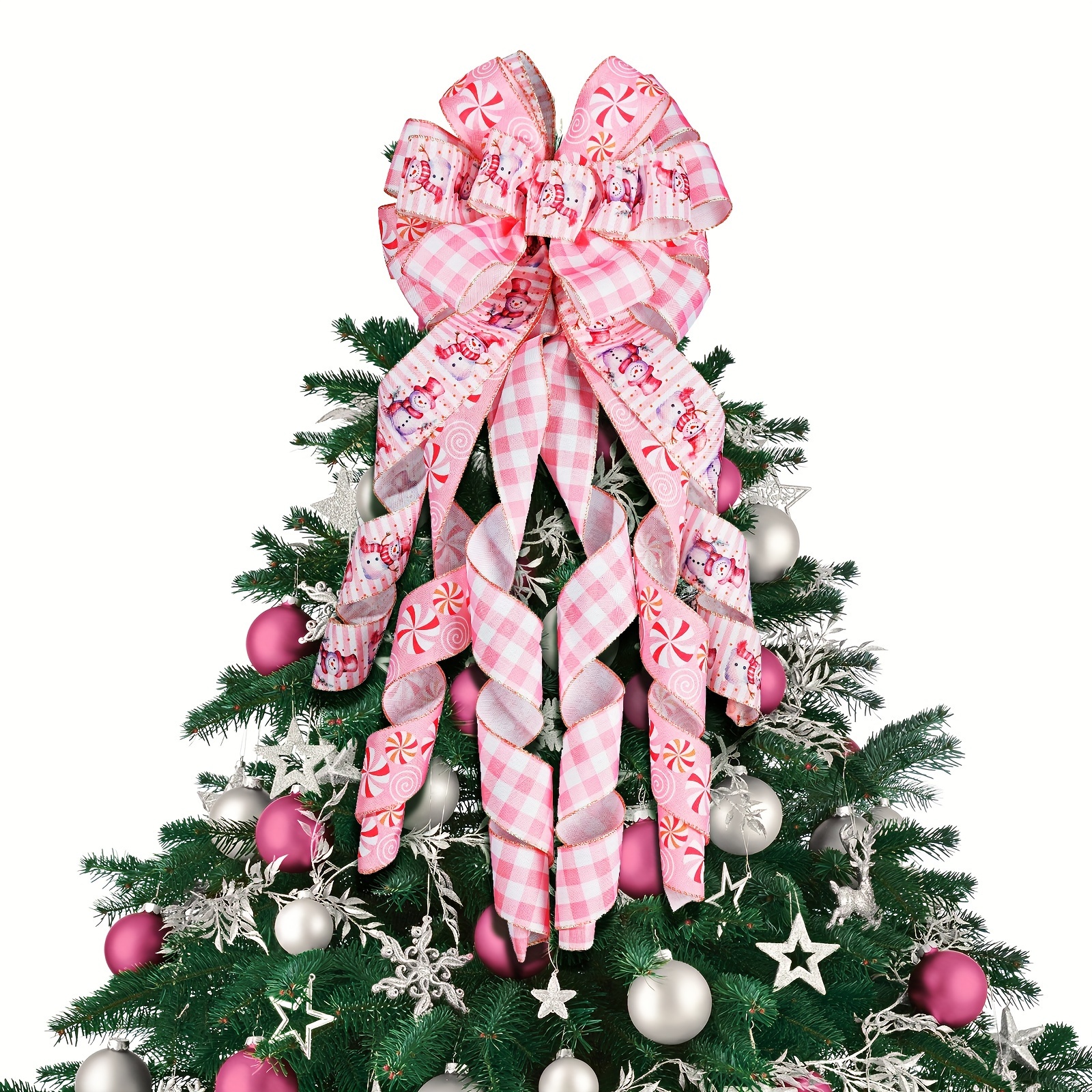 

Large Pink Christmas Bow - 1pc Ribbon Hanging Decoration For Tree Topper, Holiday & Valentine's Day Celebrations