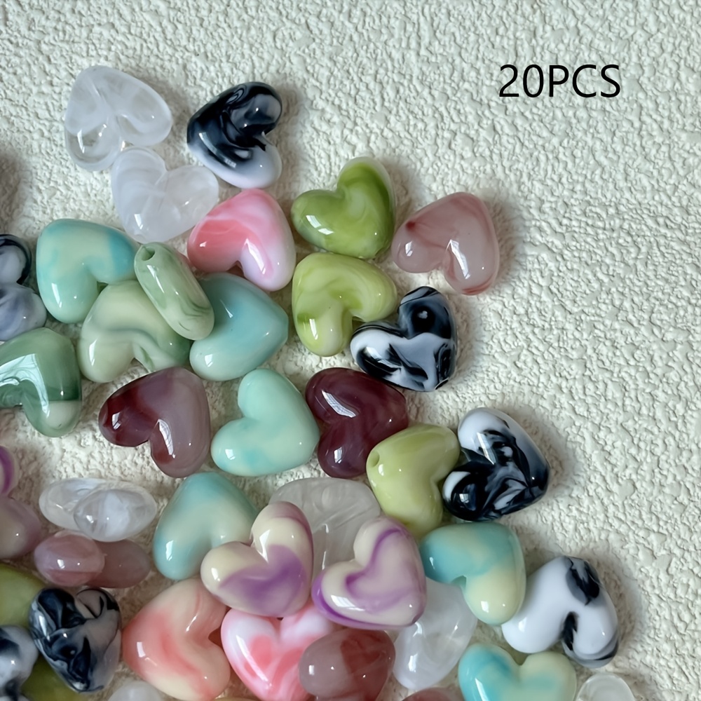 Image of 20pcs Dual-tone Imitation Jade 15 X 17mm Heart-shaped Beads Jewelry Creative Jewelry Making Small Heart, Handmade Jewelry And Phone Chain Design Decorative Beads Beads & Bead Assortments