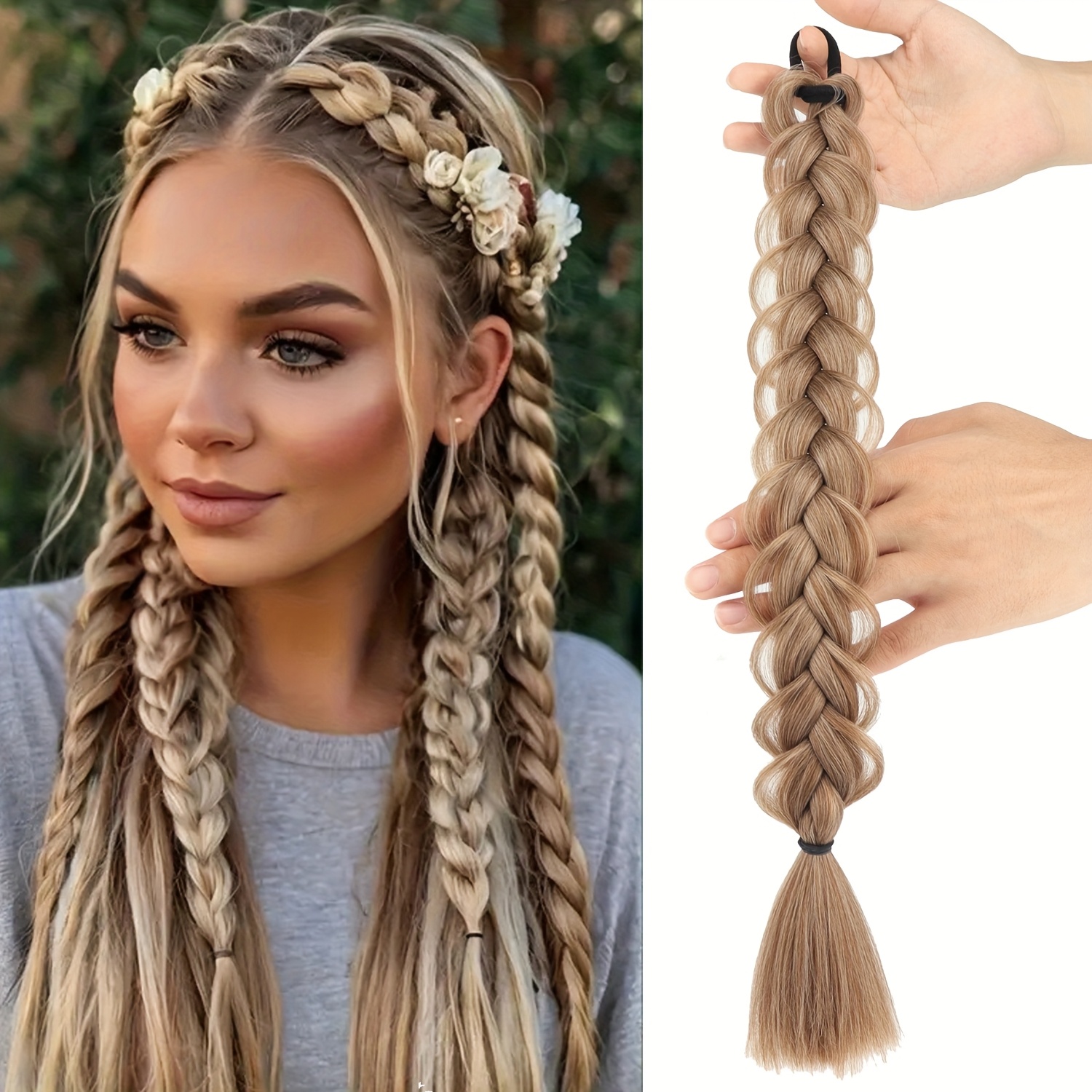   17 braided ponytail hair extension with elastic band natural straight synthetic hair for   for halloween parties casual attire ponytail hair extensions party hair accessory   hairpiece details 1