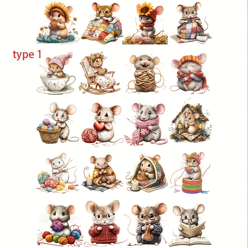 TEMU A Pack Of Adorable Little Mouse Stickers Knitting Sweaters And Covering Themselves With Yarn Blankets, Featuring 2d For Scrapbooking, Journals,