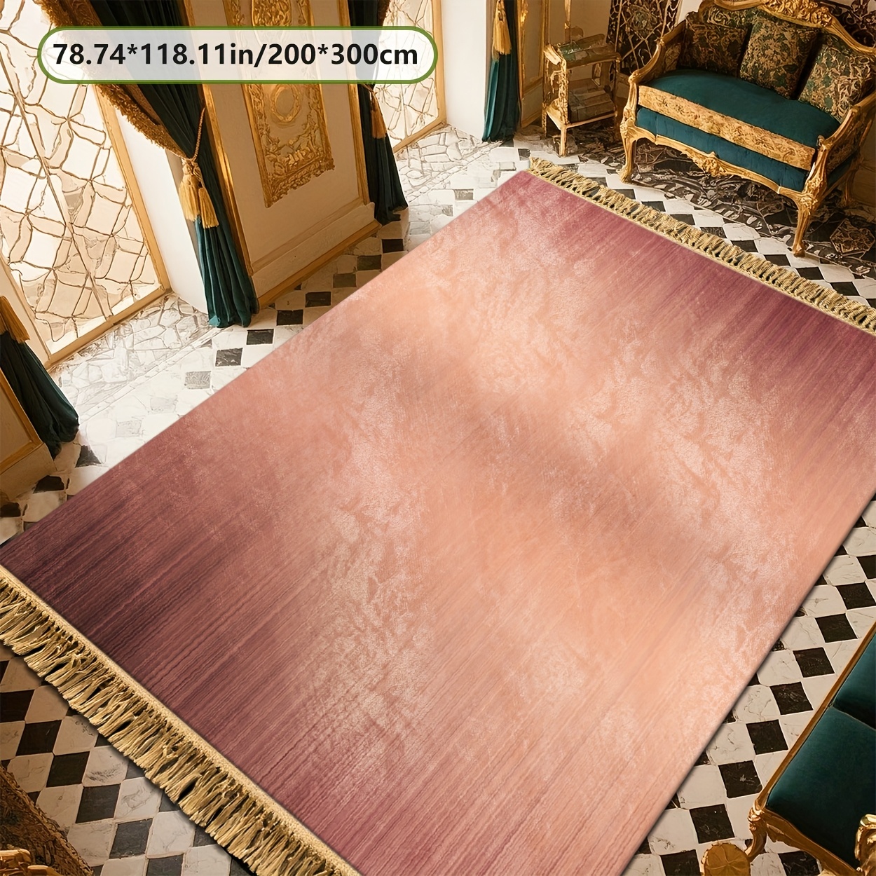 TEMU This Carpet Features A Pink Golden Gradient Pattern With A Plush Texture And Tassels, Is Machine Washable, In Sizes, And Adds A , Making It