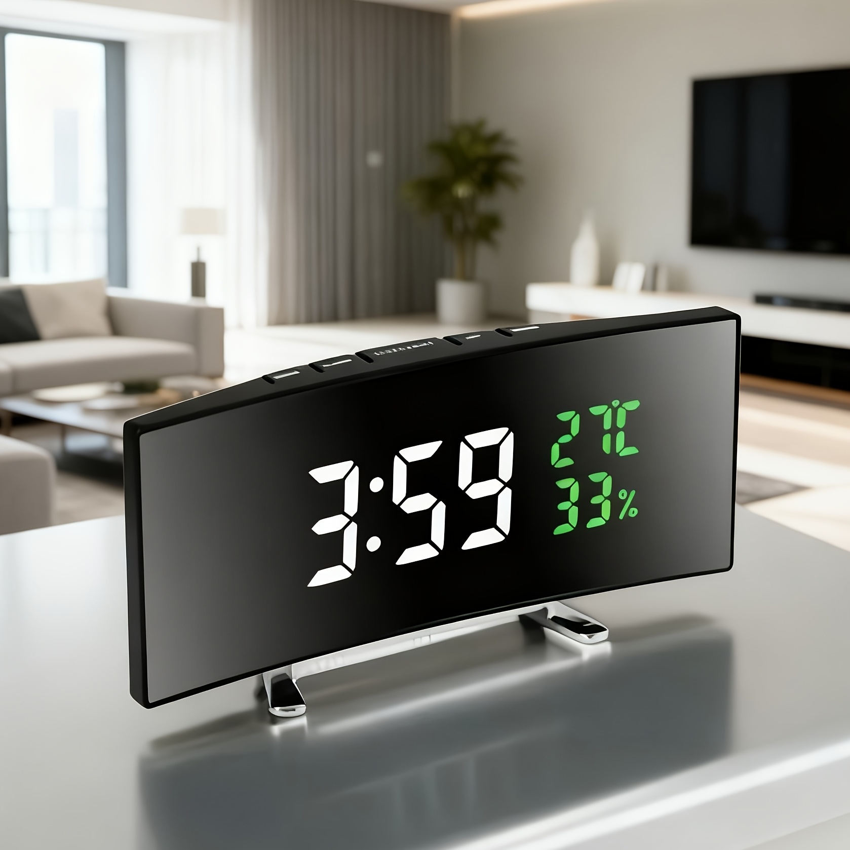 Modern LED Digital Alarm Clock with Extra-Large Display | Multi-Function Temperature and Humidity Display | The Perfect Choice for a Stylish Bedroom Alarm Clock, White and Green Digital Display, Powered by 3*AAA Batteries/USB | A Fashionable Alarm