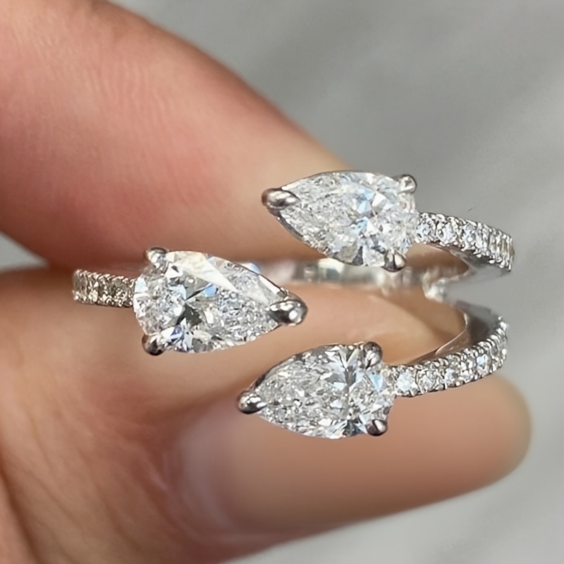 Image of Unusual Inlay Shape Synthetic Zirconia Adjustable Opening Ring For Women Daily Casual Party Fashion Silvery Jewelry