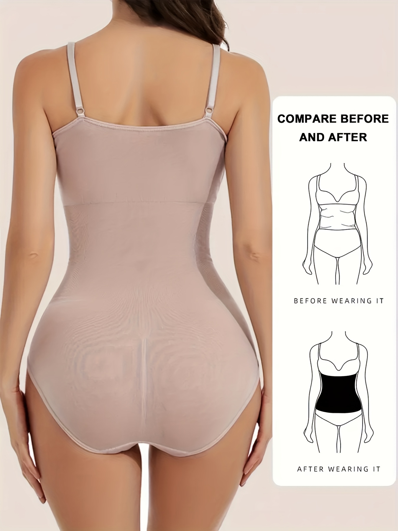 Women'S Seamless Shapewear Bodysuit - & Tummy Control, Solid Color, Fabric, Machine Washable - Ideal for Postpartum, Weight Loss & Fitness, Tummy Control Shapewea