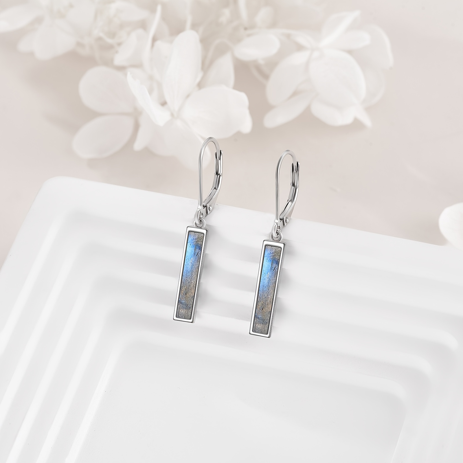 Women's Labradorite Bar Earrings in 925 Sterling Silver