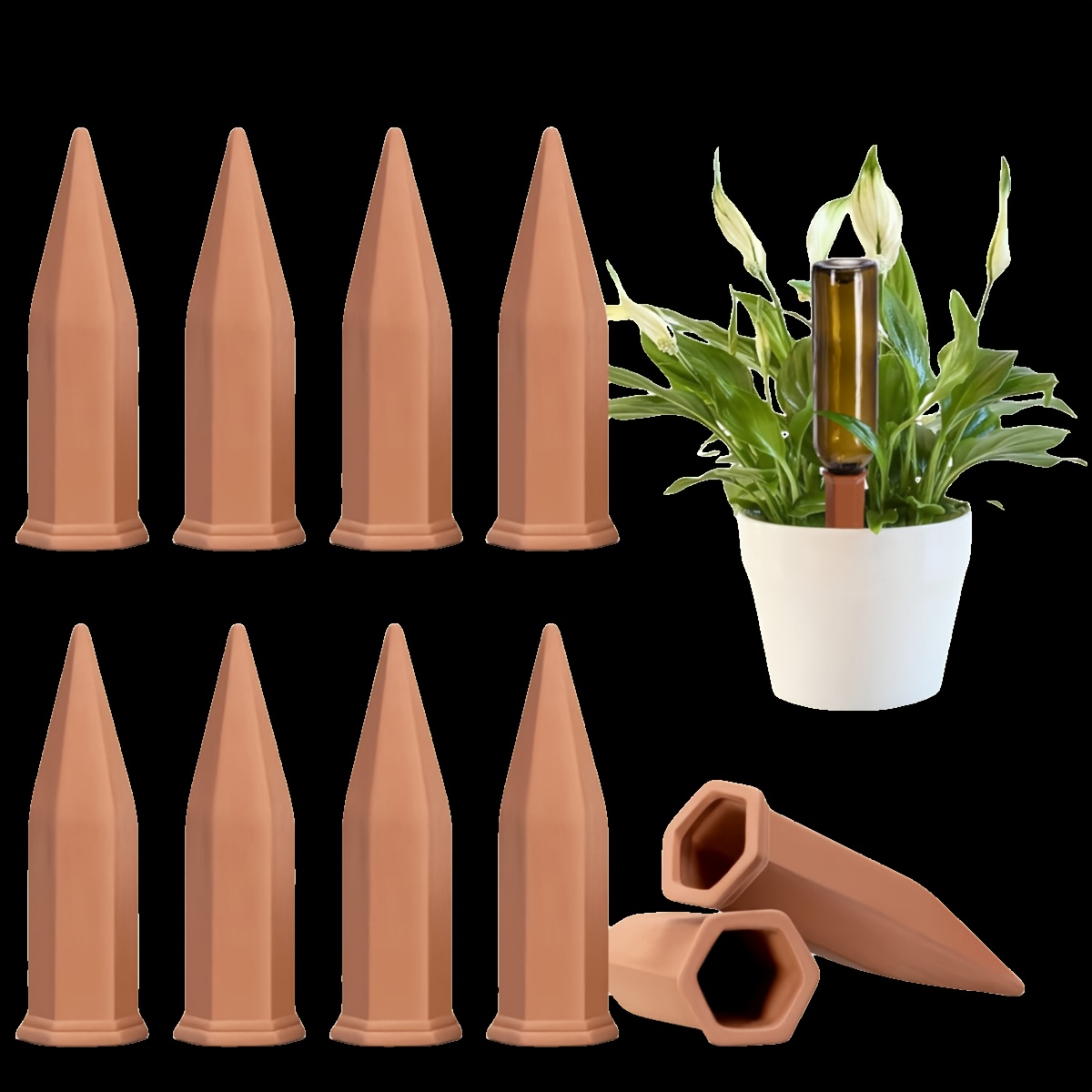Image of Plant Self-watering Stakes-10 Pack Terracotta Automatic Plant Waterer Devices Auto-water Irrigation System For Indoor/outdoor Plants