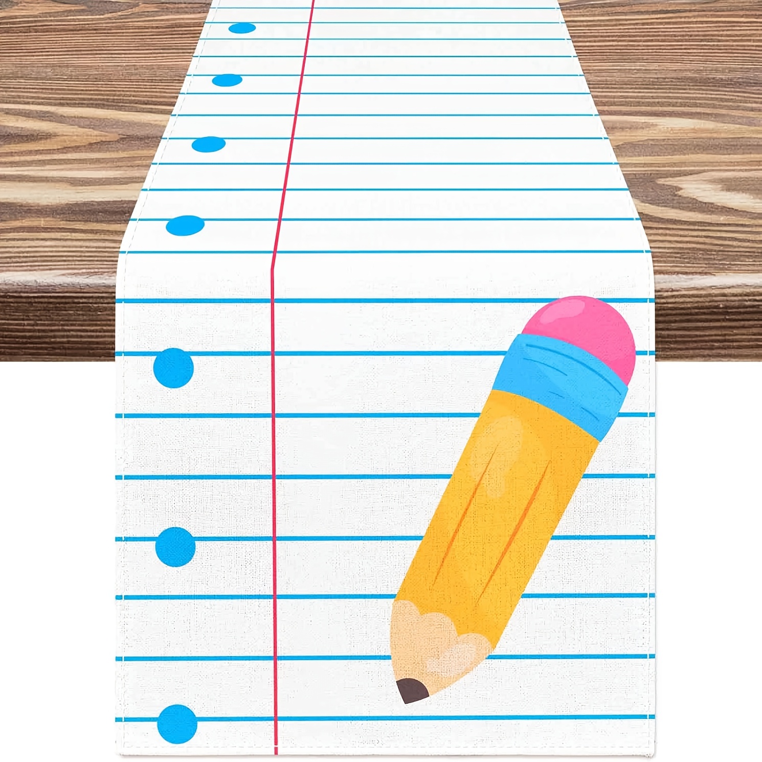 TEMU 1pc Dokriy, Chemin de Table Rentrée Scolaire, Cahiers , Crayons, Chemin de Table de Cuisine, Convient pour d'École, de Classe, Fêtes de Famille,