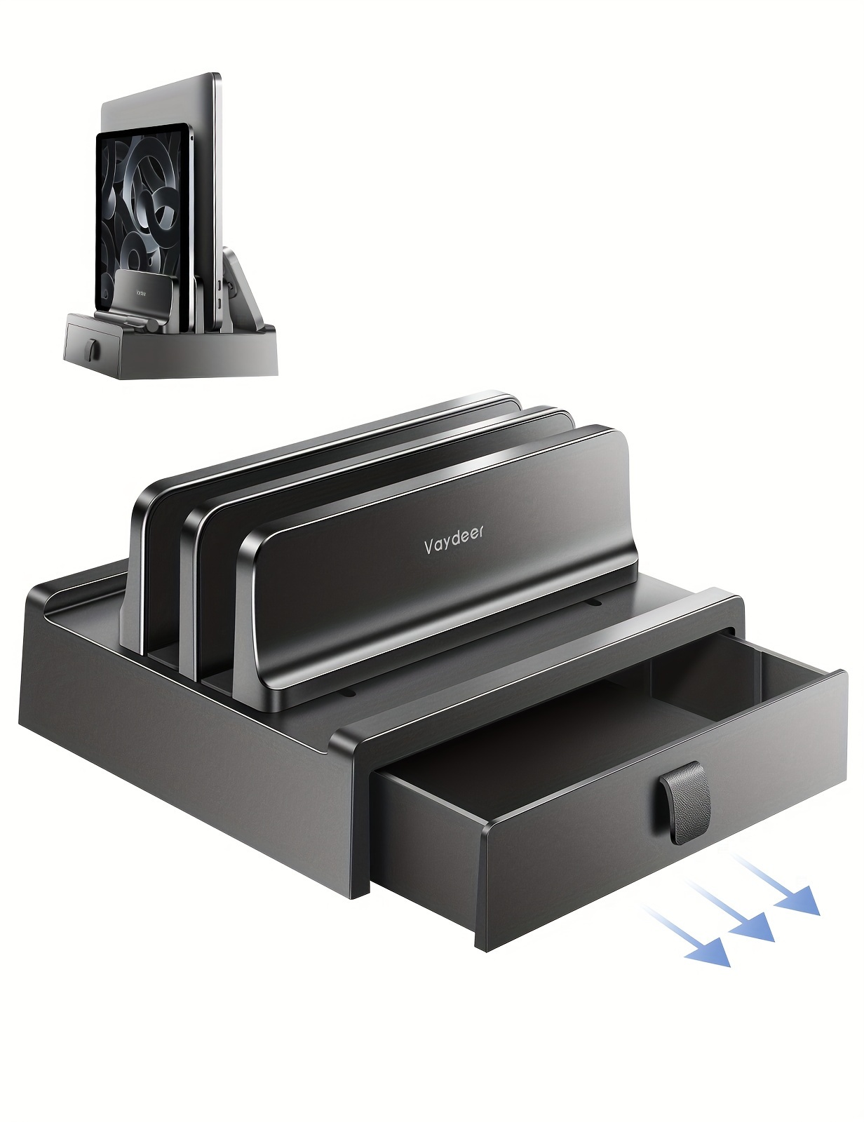 Vaydeer 3-in-1 Laptop Stand with Drawer - Vertical & Side Cooling Storage Rack for Multiple Devices, Compatible for MacBook Pro, for HP, for Dell