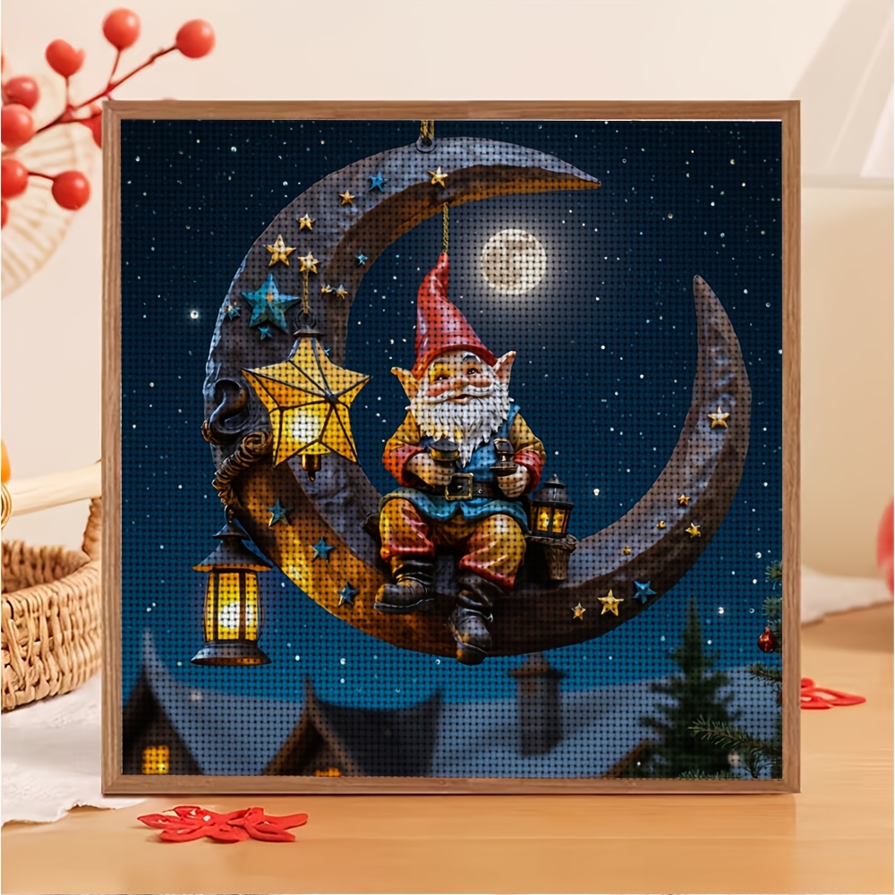Printed Cross-Stitch DIY Kit, Goblin on the Moon Pattern