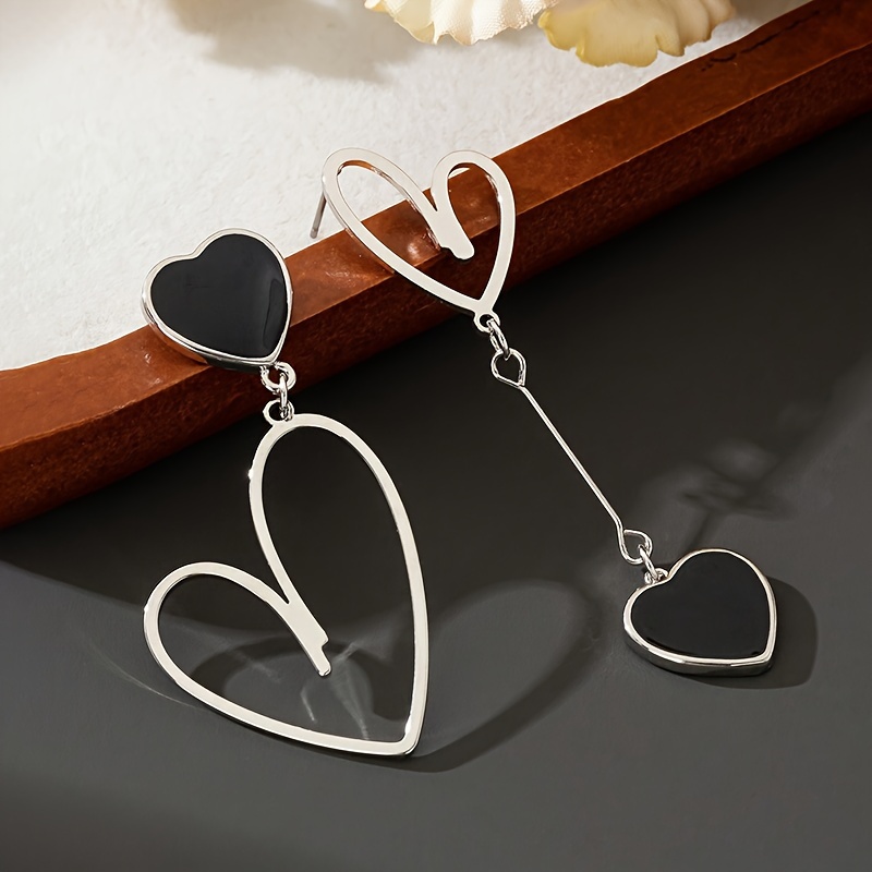 Double Heart Asymmetric Dangle Earrings Alloy Jewelry Gift