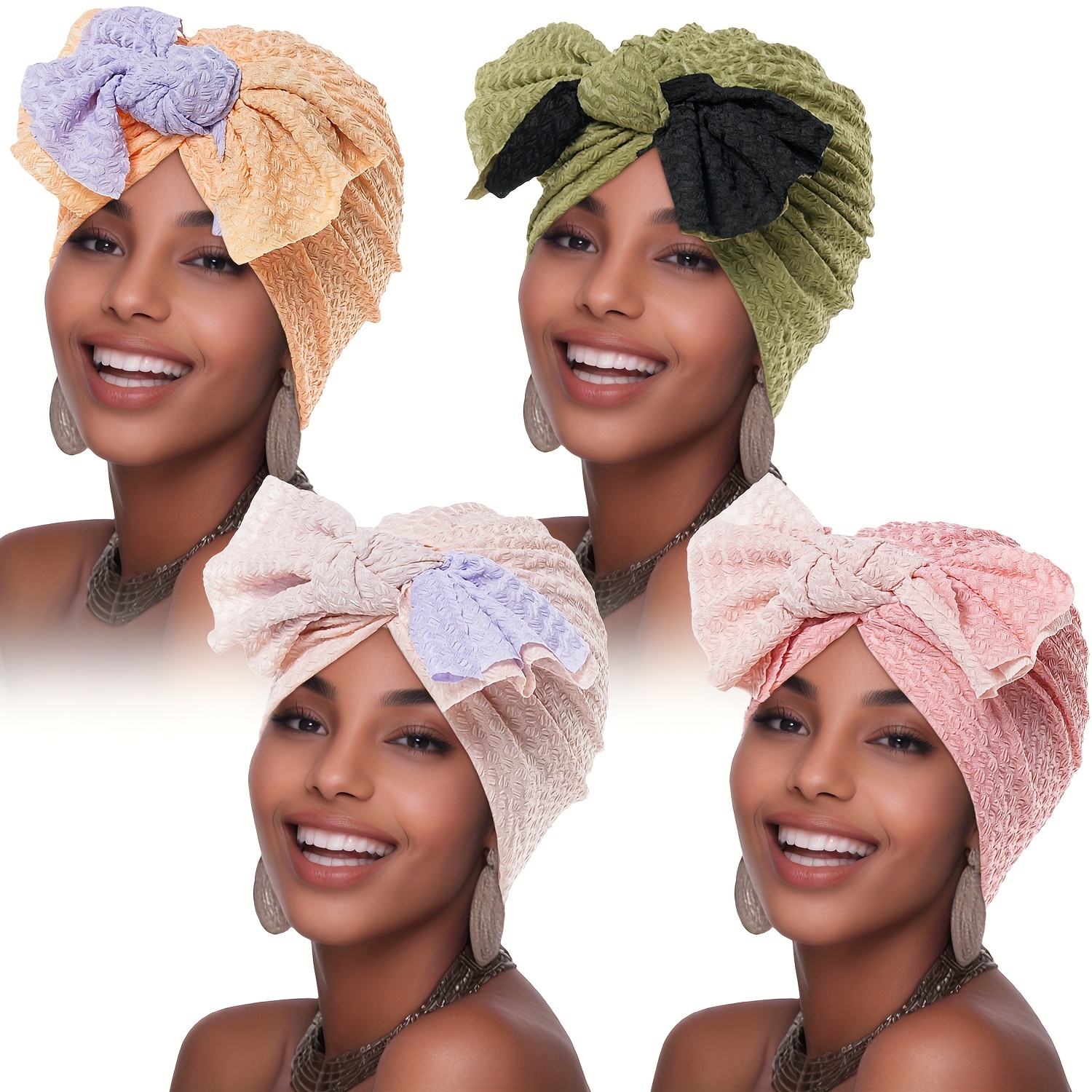 4pcs breathable polyester turban hats bow detail elastic Temu