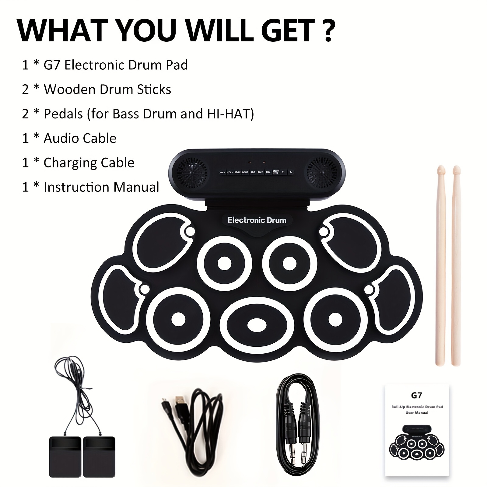 TEMU Electronic Drum Set 9pads Rollup Electric Drum Pad Kit With Headphone Jack 10hrs Playtime Builtin Speaker With Drumsticks Pedals Xmas TEMU Electronic Drum Set 9pads Rollup Electric Drum Pad Kit With Headphone Jack 10hrs Playtime Builtin Speaker With Drumsticks Pedals Xmas