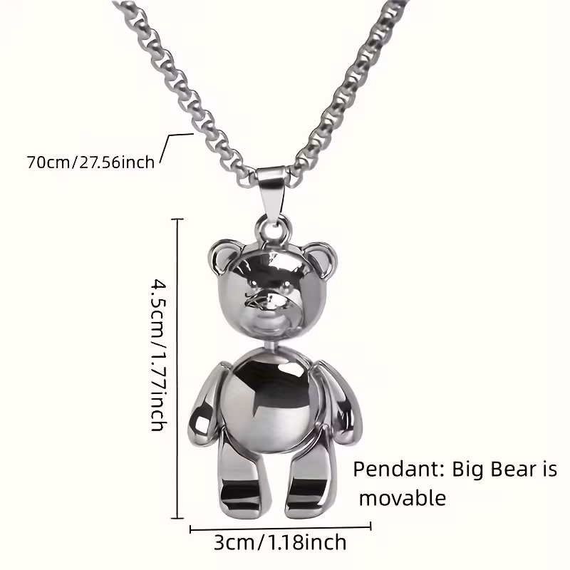 new cute bear pendant necklace stainless steel 70cm long chain suitable for women and mens daily wear classic pendant little bear movable design suitable for daily holiday gifts for her Product details 3