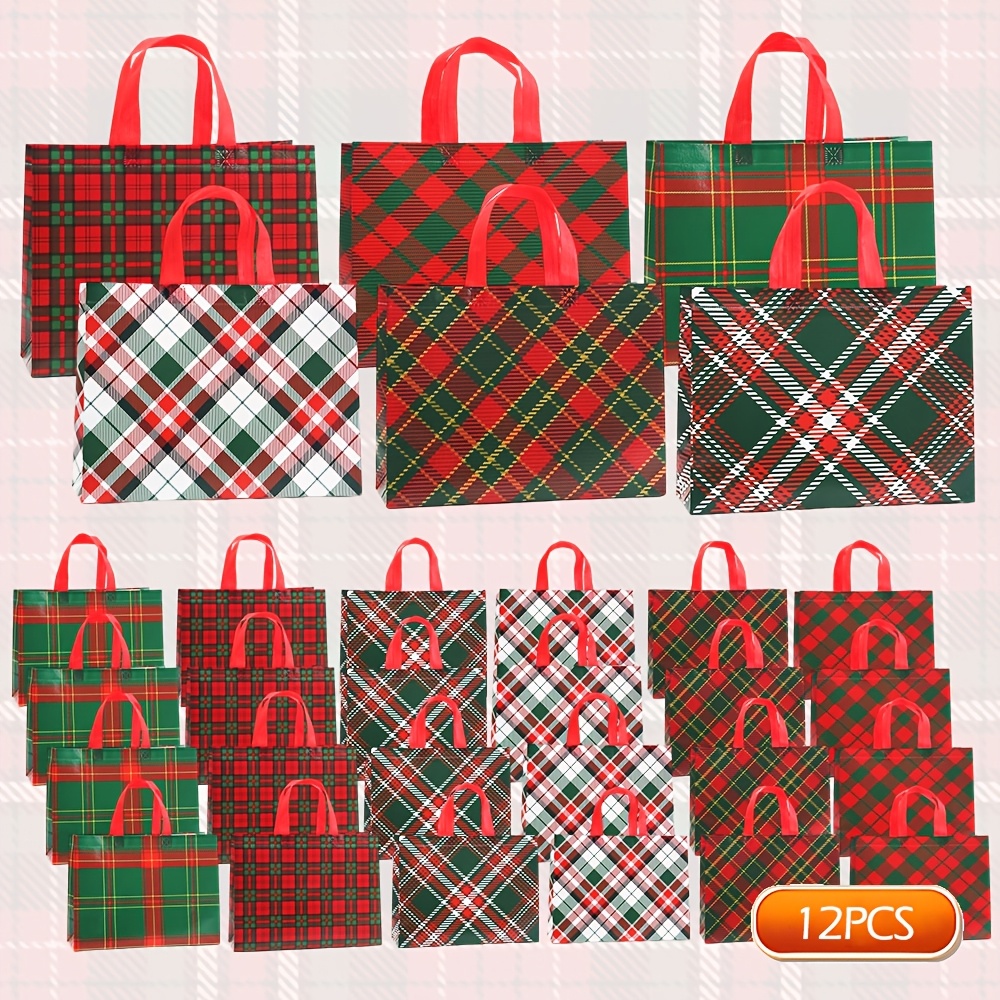 TEMU Sac cadeau réutilisable à carreaux écossais CARRIECUR pour Noël et les fêtes d'hiver - Tissu non tissé à carreaux pour fêtes, emballage cadeau,