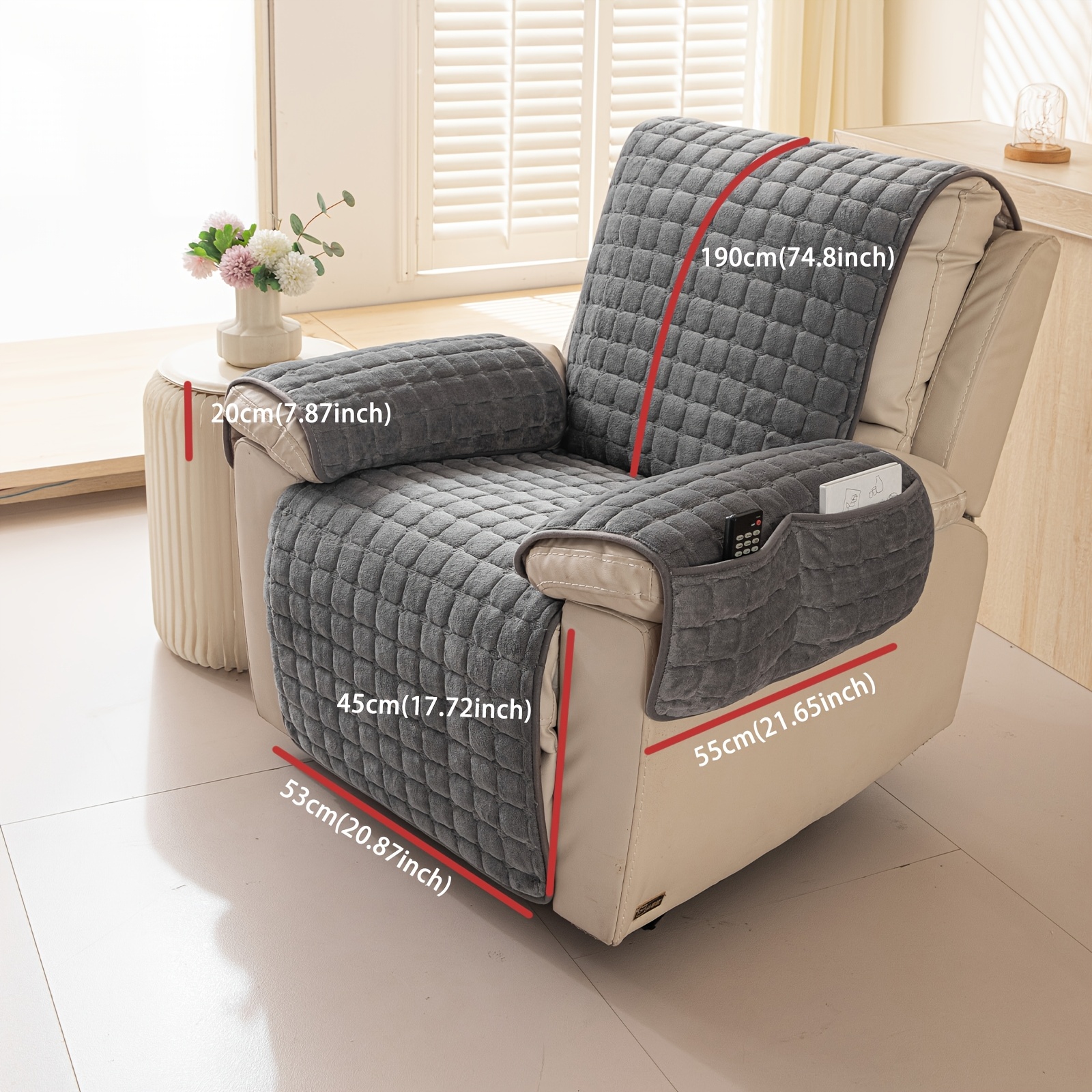 TEMU 1pc Soft Thick Plush Single Seat Sofa Cover Bohemian Style Full Coverage Design 100 Polyester Short Plush Machine Washable Pet Friendly All