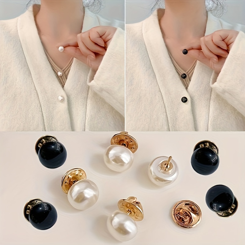 

10pcs Elegant Round - No-sew, Anti-exposure Collar & Chest Cover Fasteners For Shirts And Cardigans - White/black