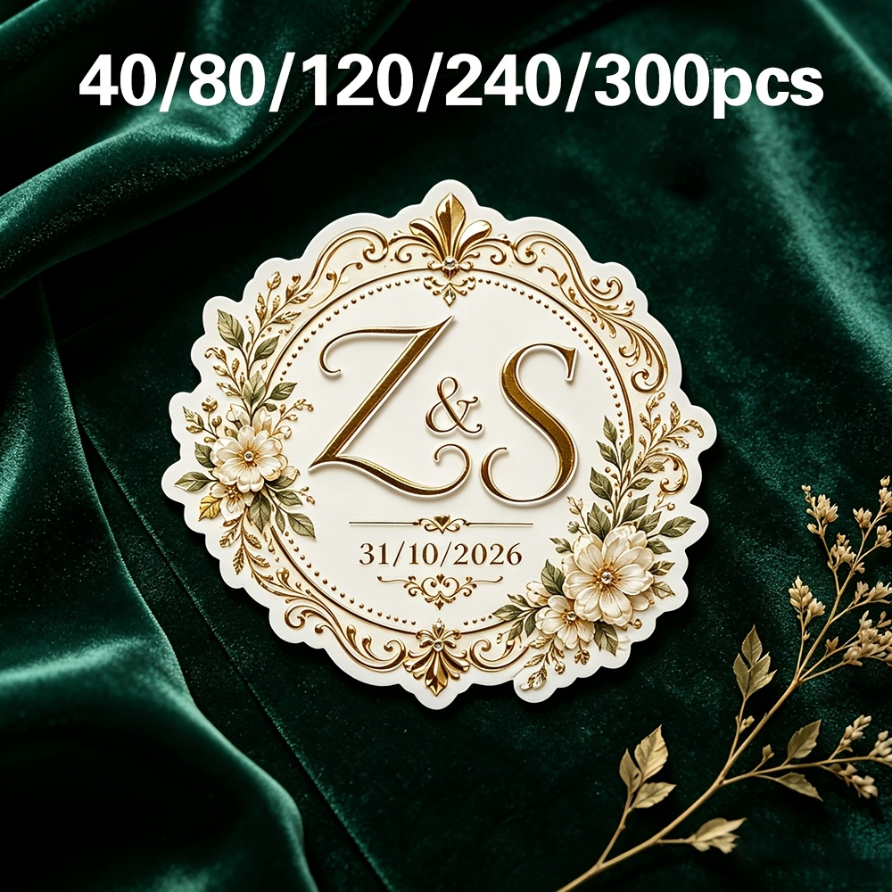 TEMU Custom Wedding Initial Stickers, Printable With Dates And Names, European Vintage Style With Patterns, Wedding Party Decorative Stickers.