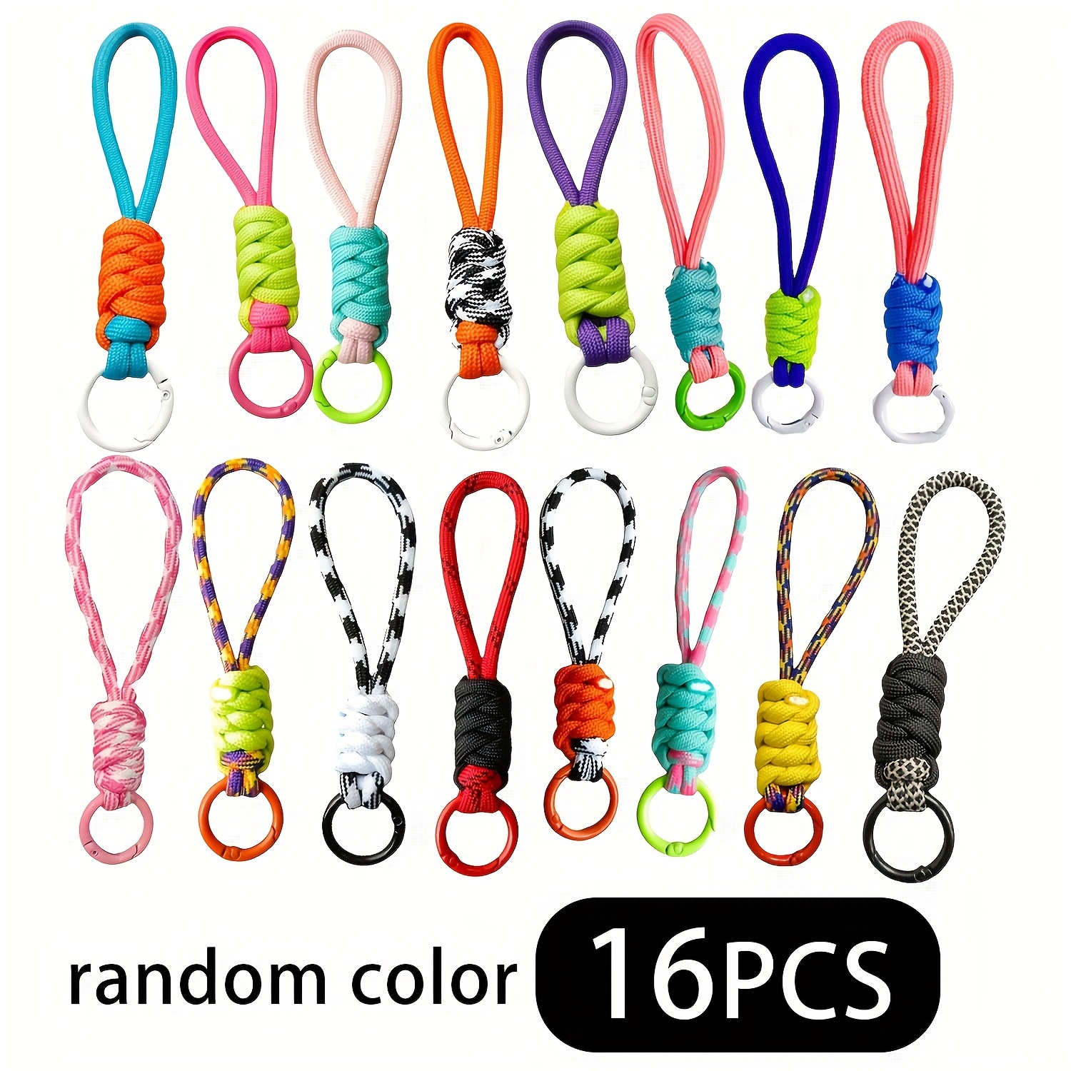 TEMU 16pcs (random Color) Vibrant Braided Nylon Sling With Removable Anti-lost Cable Ideal For Water Bottles, Cases, Headphone Pendants, Phone