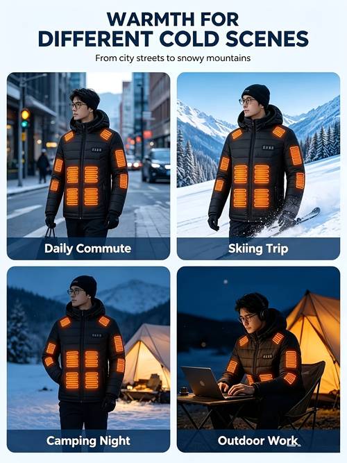 veste de sport chaude pour homme avec 32 zones de chauffage et niveaux de chaleur réglables, veste à capuche, usb pour homme - fermeture éclair, pour lextérieur, les quotidiens et les