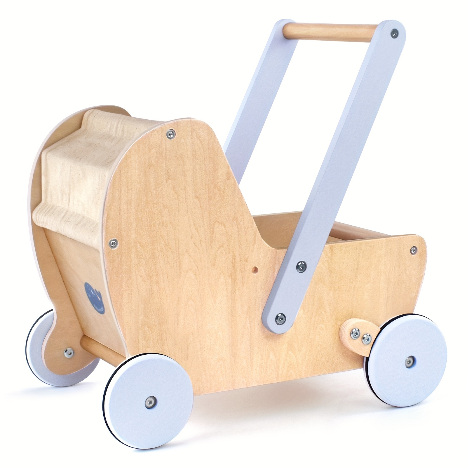 

Wooden Baby Doll Pram Stroller, Wooden Baby Walker Push And Pull Doll Stroller, Baby Wooden Toy Stroller For Toddler Boys Girls 18 Months And Up