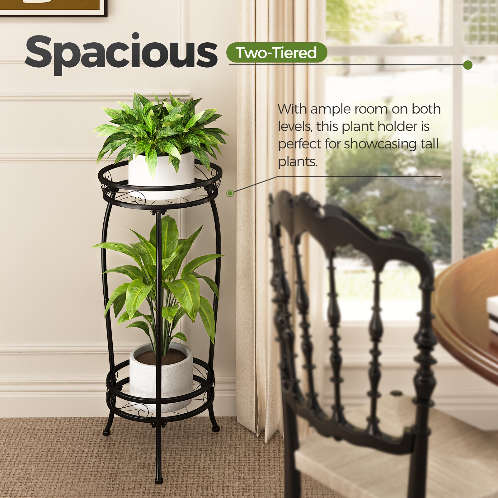 Image of Bamworld Holder With Wheels, Sturdy Metal Plant Shelves For Indoor And Outdoor Use, 3-tier Rolling Cart For Living Room, Balcony, Patio, And Garden In Black