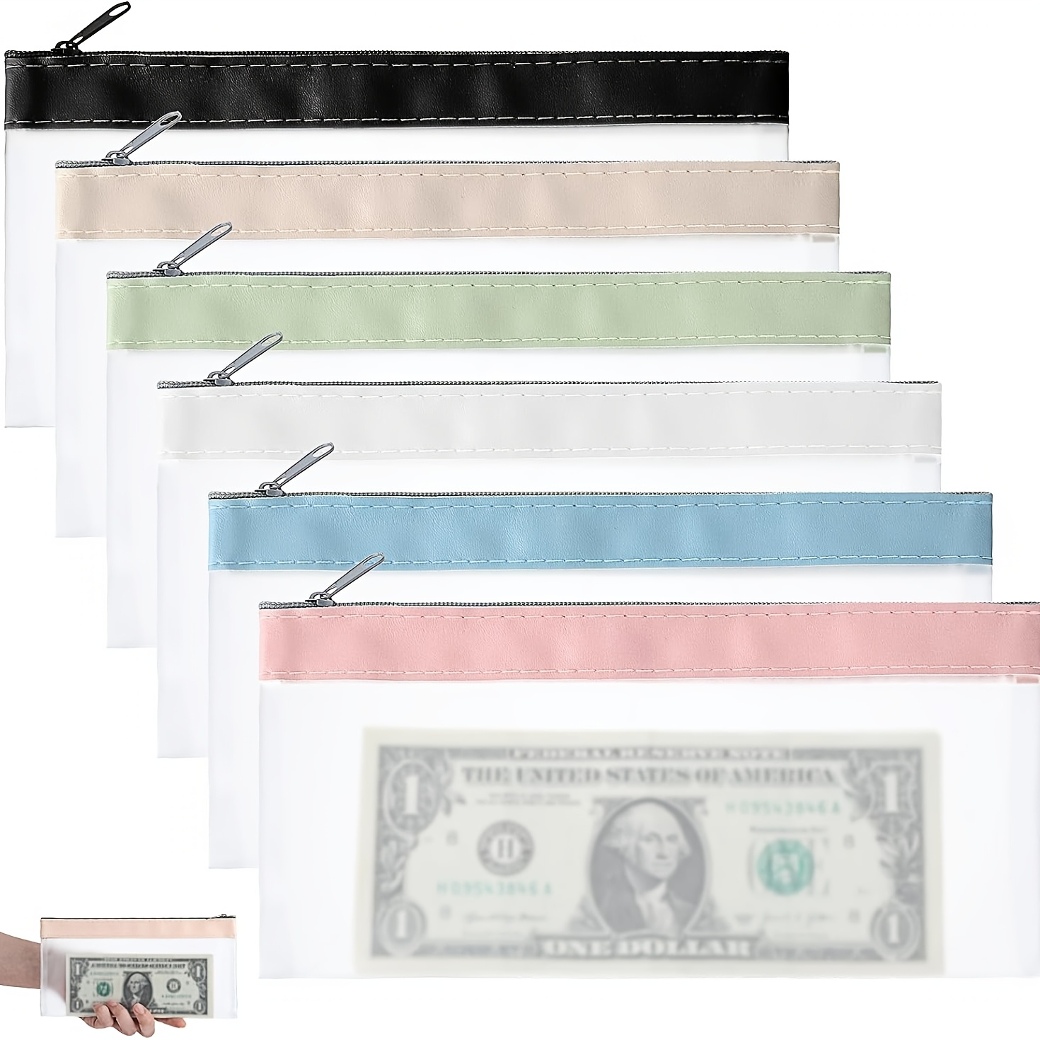 Image of 6pcs With Zipper, 8..1 Inch Cash Envelopes Money Pouch Envelope Cash Bag Bank Wallet Money Envelopes Small Zipper Bags For Cash Collectors