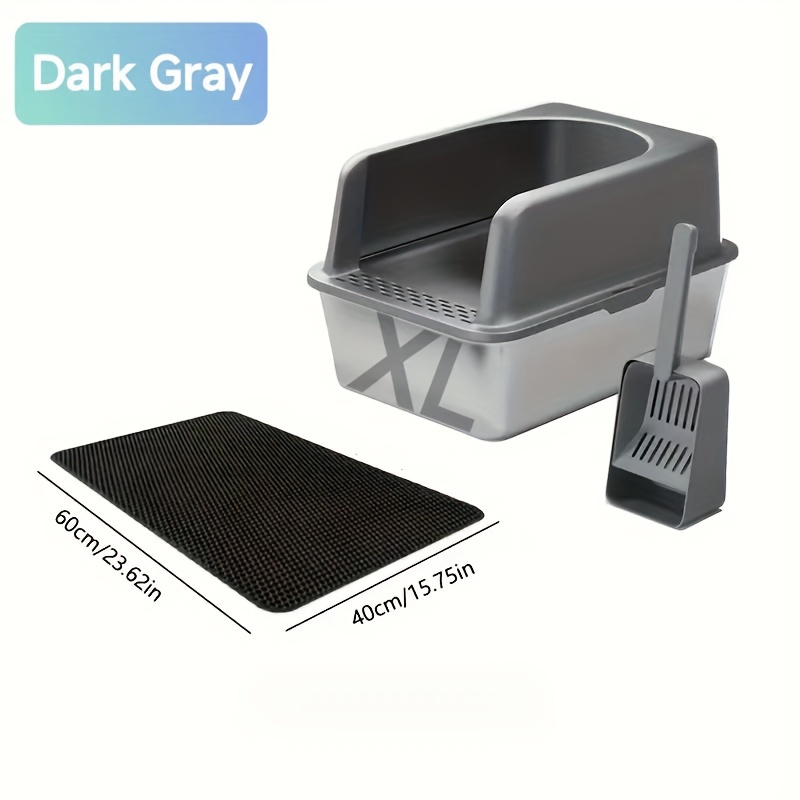 Image of Extra-large Stainless Steel Cat Litter Box With Lid - Leak-proof, , Easy For Large Cats - Includes & Mat