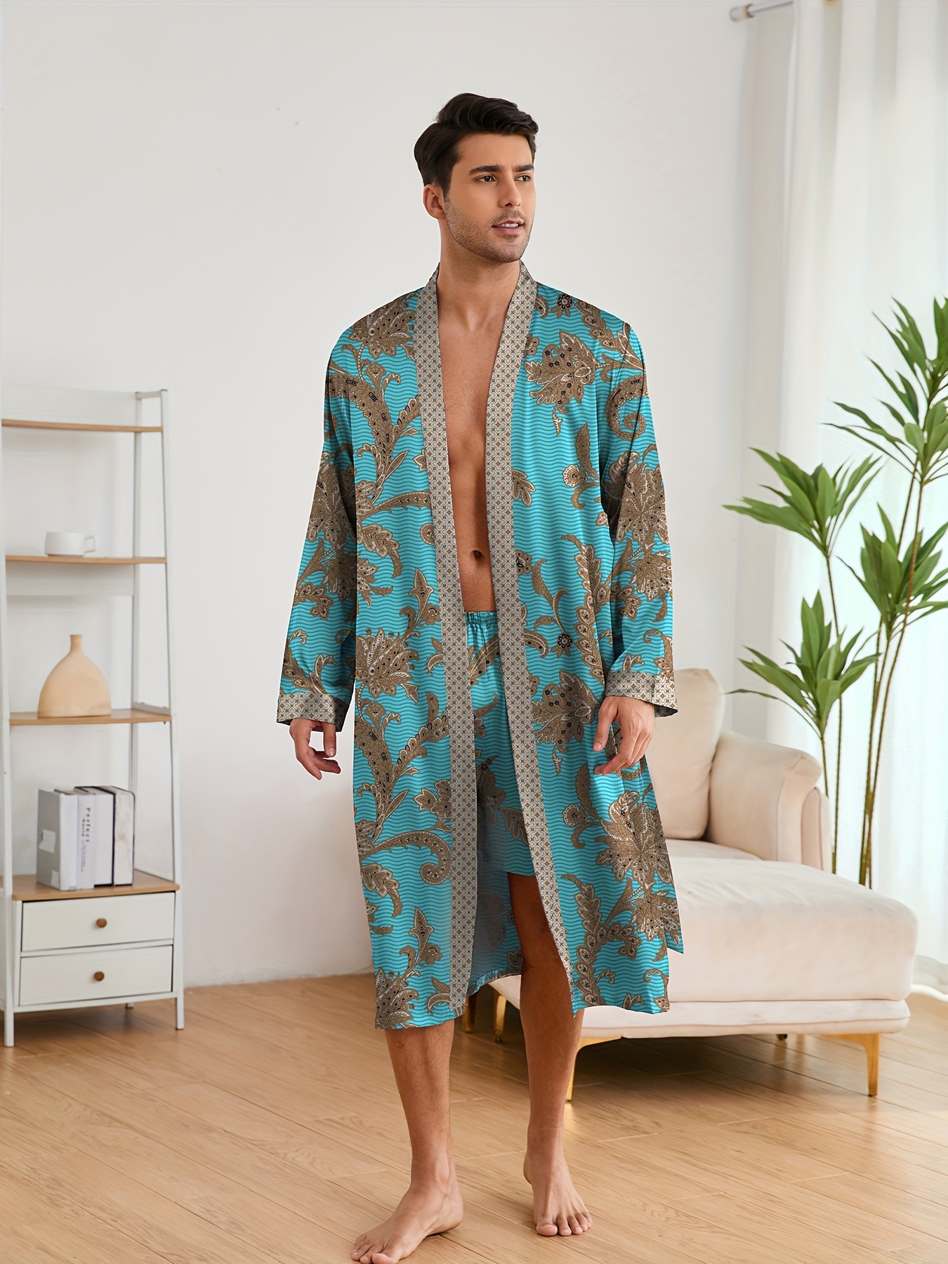robe chambre homme ensemble pyjama élégant luxueux imprimé Temu