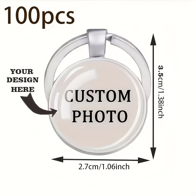 TEMU 100 Personalized Bulk Custom Alloy Keychains, Fashion Pendants With Custom Gem Glass Pendant - Shiny For Men And Women - Customizable With Your