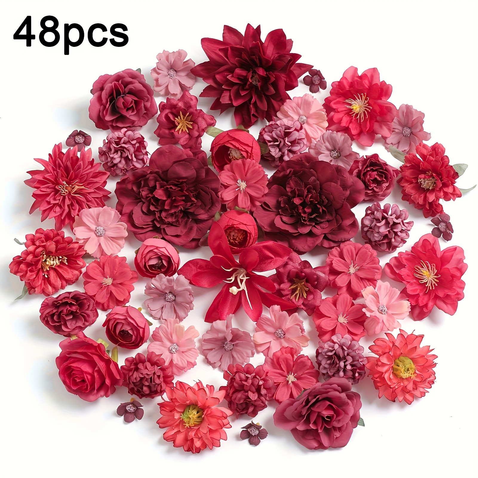 TEMU 48 piezas Cabezas de flores artificiales - de flores de seda moradas y mezcladas para manualidades DIY, guirnalda, boda, ducha de boda,