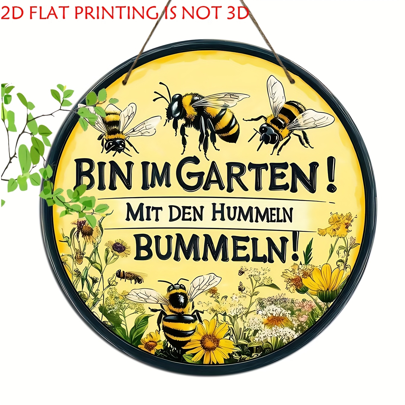 Artikelbild 2d flat - 2  - dekorative plaketten und ornamente -  . holz vintage schild, deutsch ich bin im garten! bienen überall! wandbehang dekor, runder holzanhänger, humorvolle dekoration, geschenk für naturliebhaber, bienen dekor