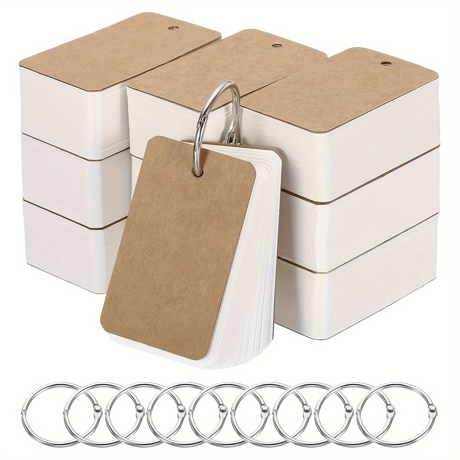 

400-pack Blank Flash Cards With Binder Rings - 2.76" X 1.57" Mini Index Cards - Study Cards On Kraft Paper - Small Note Cards For Learning (4 Sets)