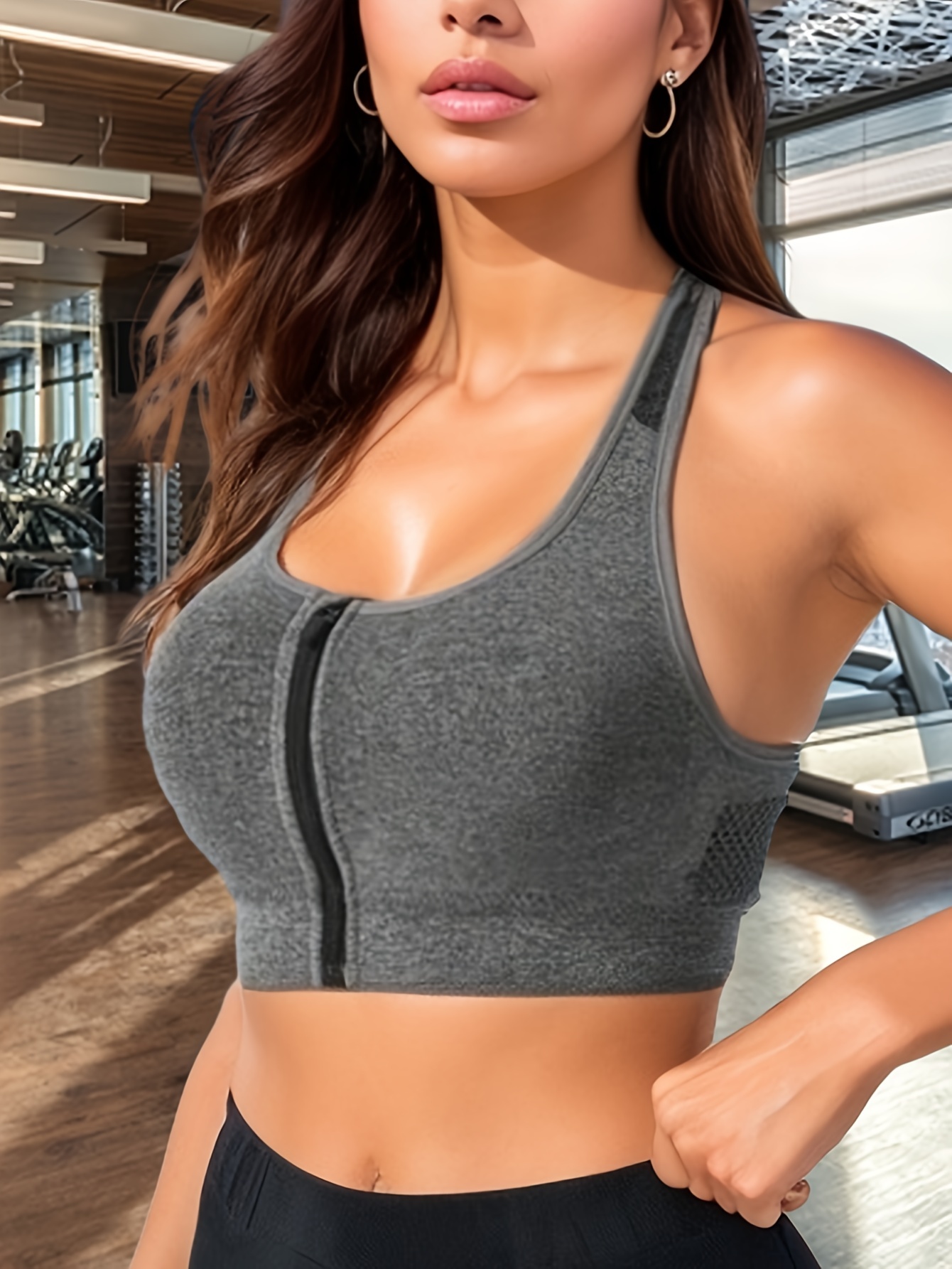 Breathable Zip-Up Sports Bra