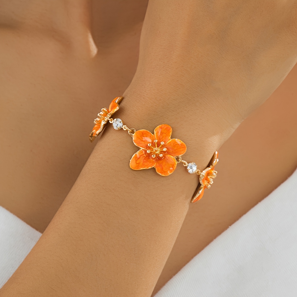 Women's Exquisite Blue Drip-Painted Five-Petal Flower Bracelet