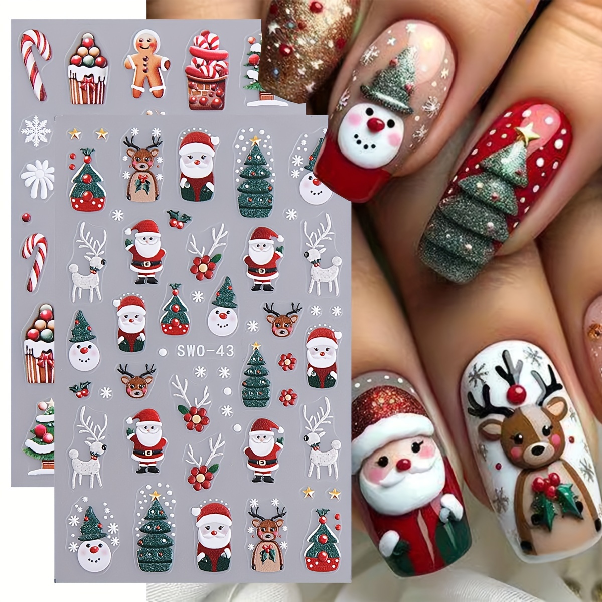 

2-pack Christmas Nail Art Stickers, Swo-42+43, Self-adhesive, Floral Pattern, Plastic, Matte Finish, Reusable, Snowflake Theme, Rectangular Shapes, For Foot, Hand, And Nail Care, No Fragrance