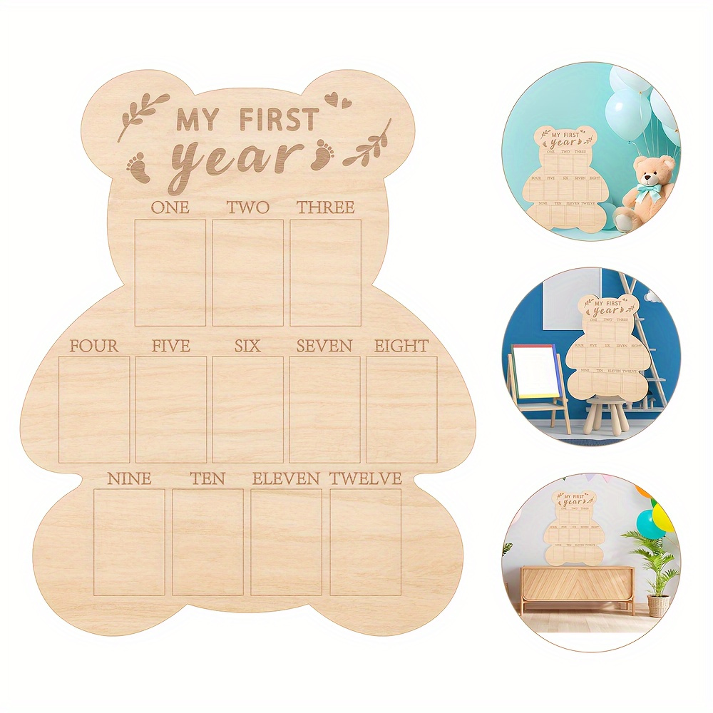 

First Year Milestone Bear Photo Display: 12 Months, Wooden, Bear-shaped, Keepsake Board For - Perfect Gift For Boys And Girls