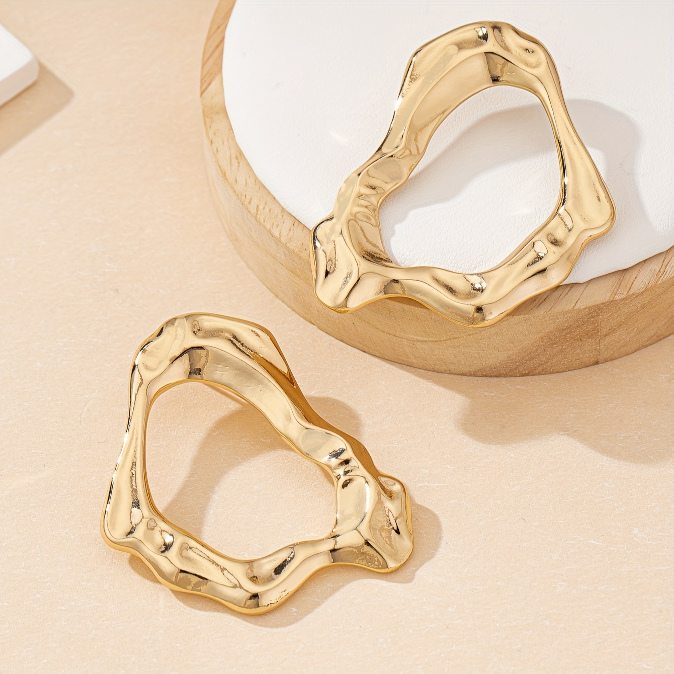 Image of Pair Of Elegant Vintage Irregular Hollow Geometric Earrings, Bohemian Style, Accessory Suitable For Women' Vacation Wear